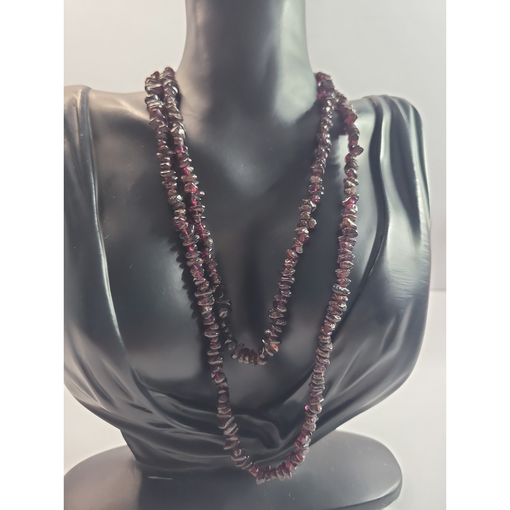 Long Dark Red Chip Bead Necklace Burgundy Wine Boho Layering Jewelry